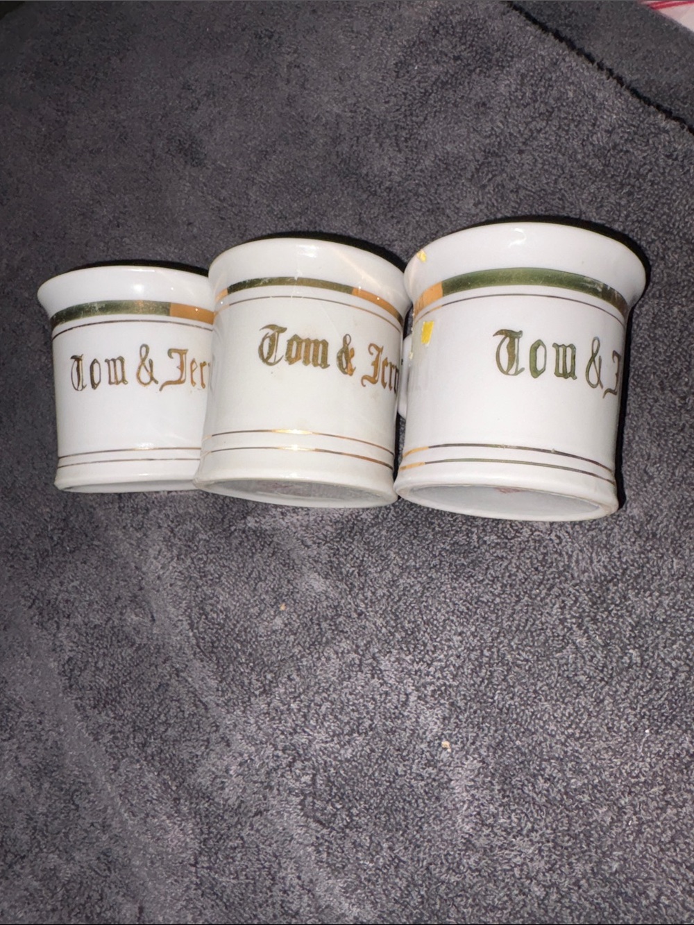VINTAGE White Porcelain Mug with  Gold  and white Accent - Tom & Jerry